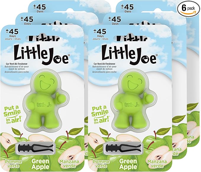 Little Joe 96416-6PK Green Apple Scent Car Air Freshener Vent Clip, Fights Odors for up to 45 Days, Long-Lasting Freshness, C