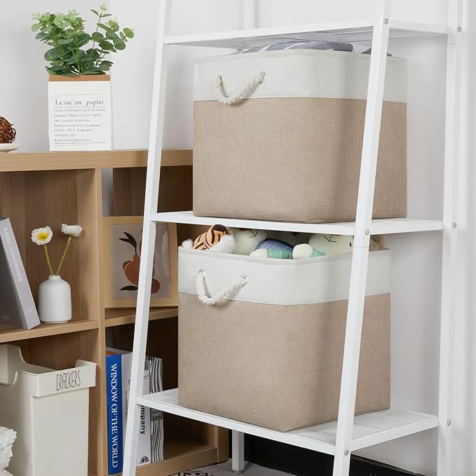 Temary Cube Storage Baskets 4 Pack 13x13 Fabric Cube Storage Bins for Clothes, Large Baskets Boxes with Handles, Canvas Baske