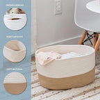 OrganiHaus Cotton Rope Basket for Shelf - Woven Storage Basket for Organizing, Closet & Toy Storage - Honey/Off-White - 15x9x