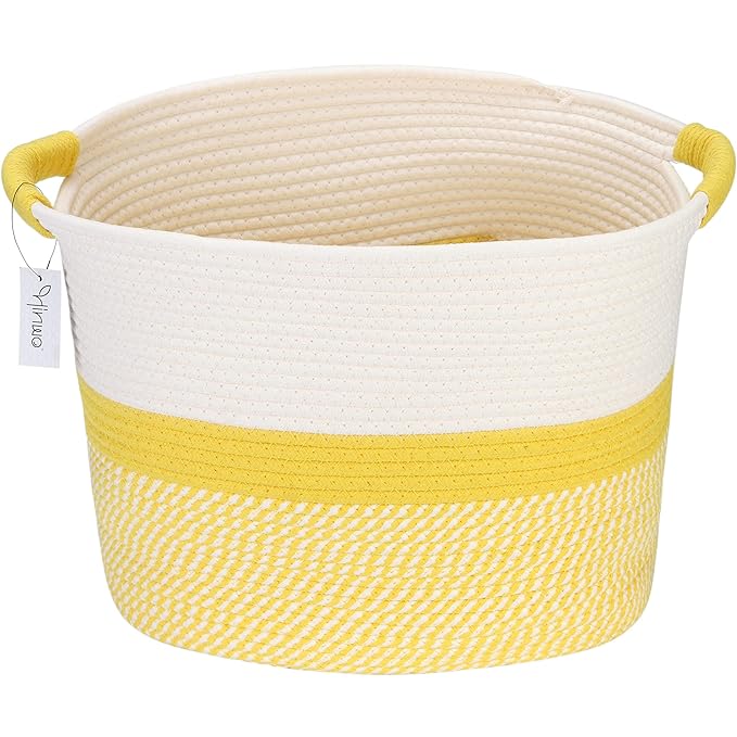 Hinwo Oval Cotton Rope Storage Basket Collapsible Nursery Storage Box Container Organizer with Handles, 16 x 13 inches, Off W