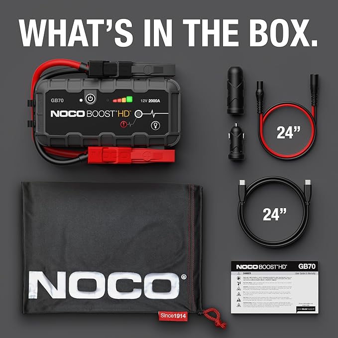 NOCO Boost GB70: 2000A UltraSafe Jump Starter - 12V Lithium Battery Booster Pack, Portable Jump Box, Power Bank & Jumper