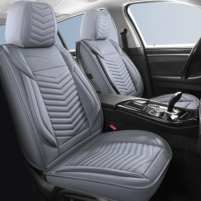 Nappa Leather Car Seat Covers Full Set, Gray Car seat Protector 5 Seats, Waterproof Car Seat Cushion, Universal Automotive Se
