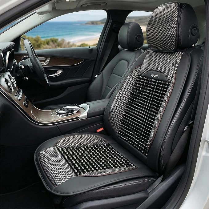 Beaded Car Seat Cover – Wooden Bead Massage Support with Breathable Cooling Mesh – Universal Fit for Sedan, SUV & Truck (1 Pa