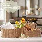 Scalloped Basket Set of 3, Wicker Storage Baskets - Hand-Woven Paper Rope Nursery Organizer for Diaper Caddy, Baby Toys & She