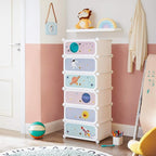 SONGMICS Kids' Shoe Rack with Doors, 6-Slot Stackable Storage Organizer, Plastic Wardrobe, Toys, Books, Clothes, 12.2 x 16.9 