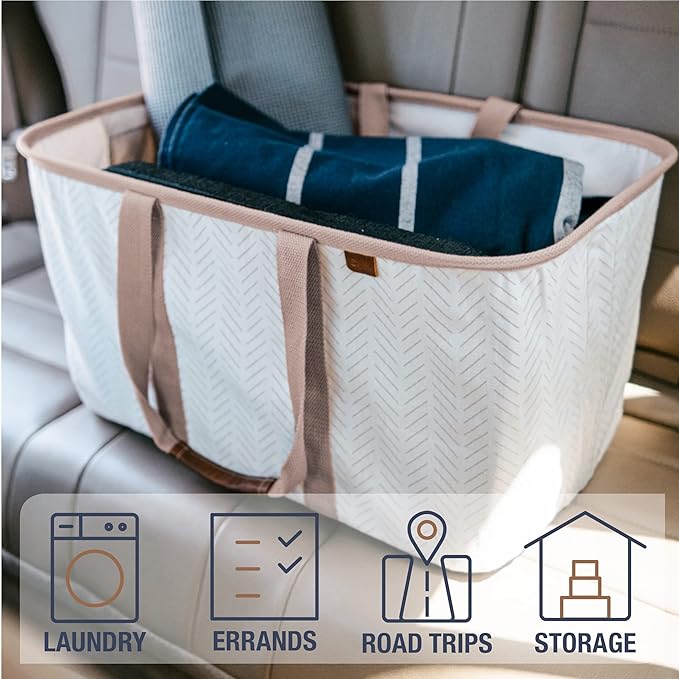 CleverMade Collapsible Laundry Tote 2-Pack (50L) – Foldable Carry-All Storage Bin for Laundry, Car Trunk, RV, Dorm & Home Org