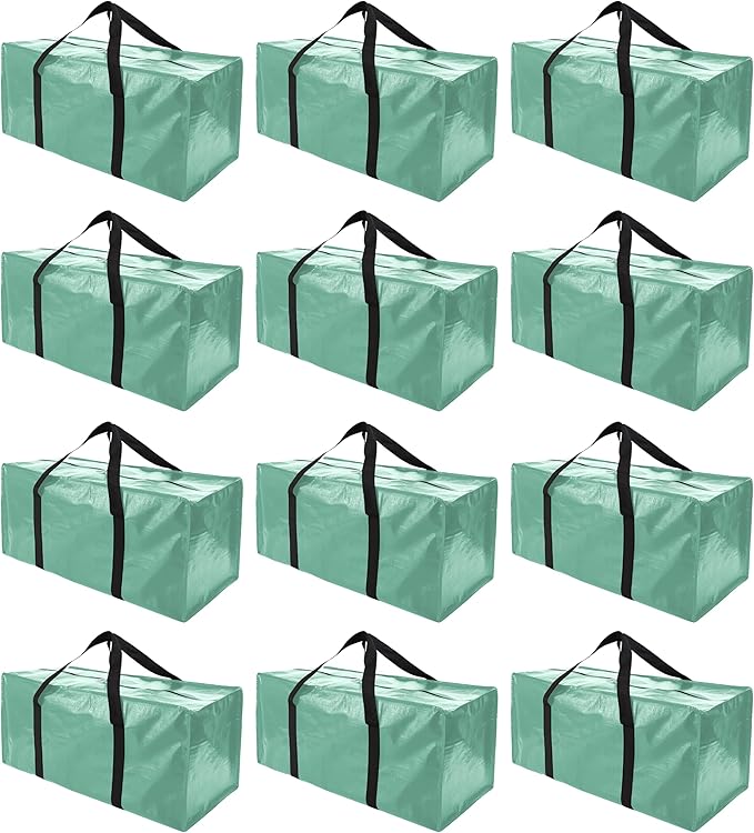 PANDA JOYS 12 Pack Extra Large Moving Bags with Zippers & Carrying Handles, Heavy-Duty Storage Tote for Space Saving Moving S