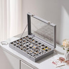 48 Grid Earring Organizer and Storage: Velvet Jewelry Tray with Lid, Jewelry Box for Studs, Earrings, Rings, Necklaces, Dress