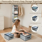 2-in-1 Durable 6-Tier Hanging Closet Organizer with 4 Removable Drawers,2 Separable 3-Tier Thickened Fabric Hanging Shelf Clo
