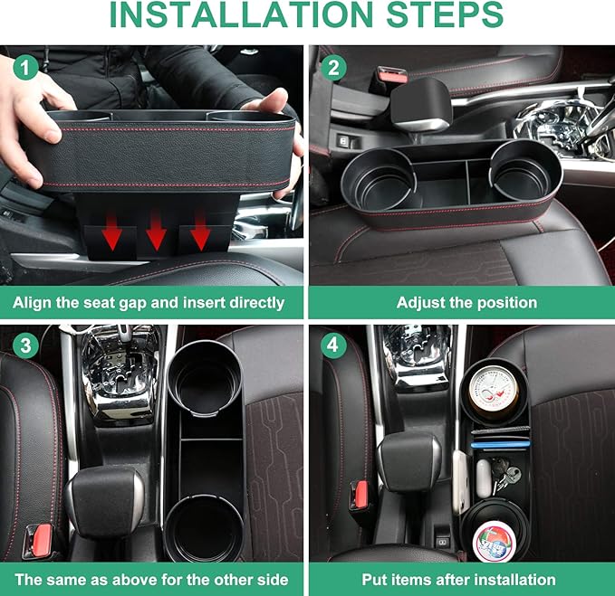 Car Seat Organizer Cup Drink Holders,Multifunctional Gap Filler Storage Box,Insert Organization Helps Reduce Distracted Driving&Holds Phone Mount Mug Bottle Cellphones Coasters Wallet Cards (Black)