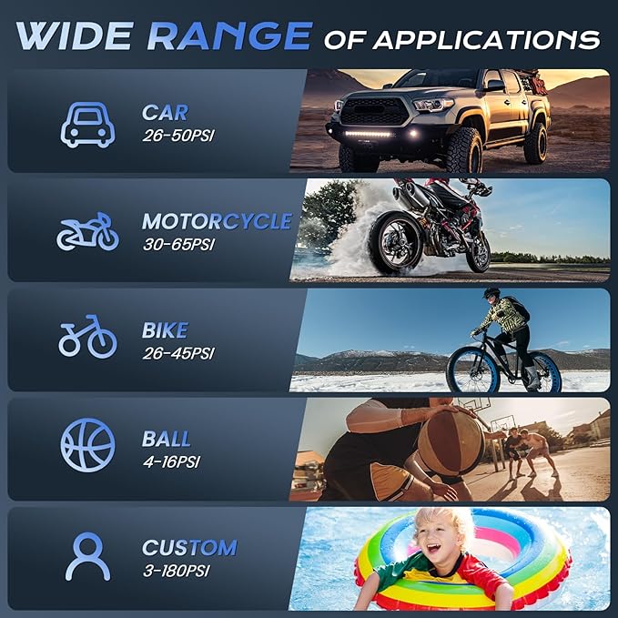 180psi Tire Inflator Portable Air Compressor,26000mah Air Pump For Car Tires,5x Fast Bicycle Pump With Digital Lcd Pressure Gauge/Led Light/Power Bank, Bike, Motorcycle(Blue）