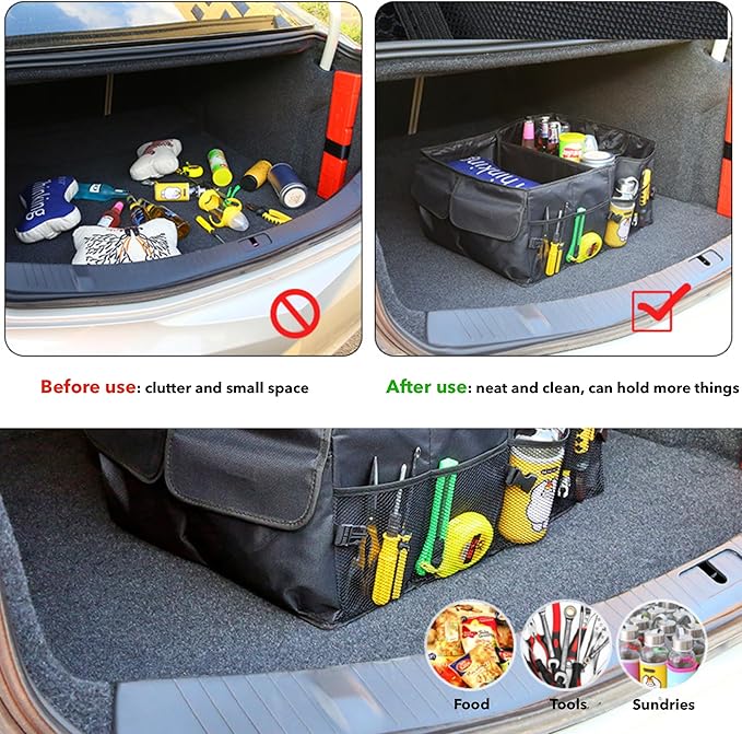 Trunk Organizer for Car - 52L Large Capacity Collapsible Multi Compartments Storage Organizer, Portable Car Storage Box for