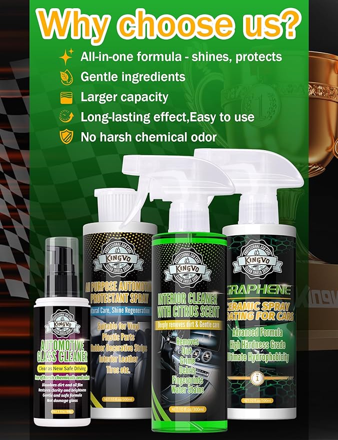 Kingvo Car Interior Cleaner Spray, Multipurpose Leather Seat Cleaner Upholstery Car Cleaning Kit with Citrus Flavor Auto Dash