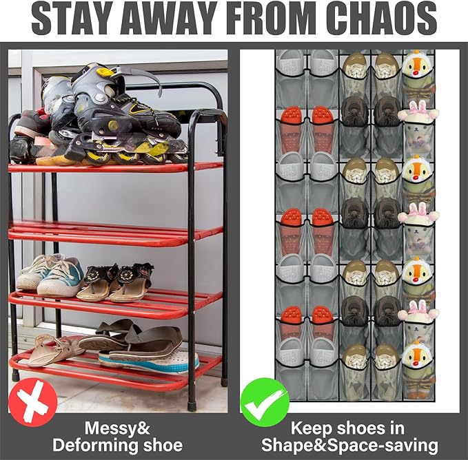 Windyun 40 Over The Door Shoe Organizer, Large Mesh Pocket Hanging Shoe Rack Hanger Large Capacity Gray Behind The Door Stora