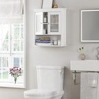 Spirich Bathroom Cabinet Wall Mounted, Medicine Cabinet Organizer with Glass Doors and Adjustable Shelves, Bathroom Wall Cabi