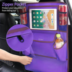 LUCMO Car Backseat Organizer with Touch Screen Tablet Holder,9 Storage Pockets Car Storage Organizer,Protectors Kick Mats Travel Accessories for Kids-Dark Purple