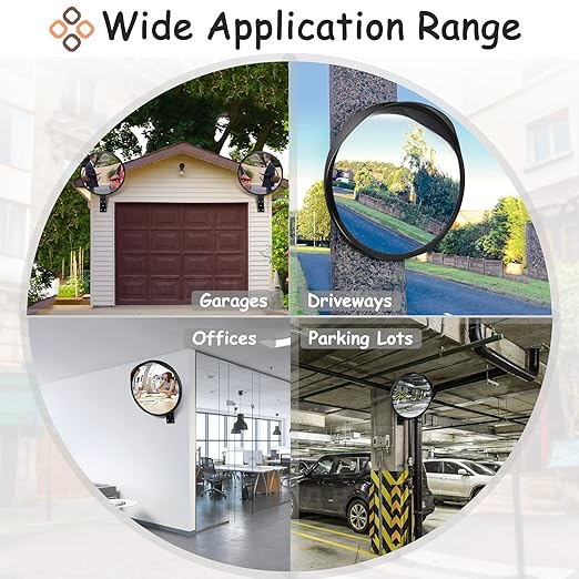Driveway Mirror 𝟭𝟴" 𝗦𝗲𝗰𝘂𝗿𝗶𝘁𝘆 𝗠𝗶𝗿𝗿𝗼𝗿𝘀 𝗢𝘂𝘁𝗱𝗼𝗼𝗿, Blind Spot Convex Mirror with Adjustable Fixing Bracket, Wide Angle Clear View for Garage Home Parking Factory Office