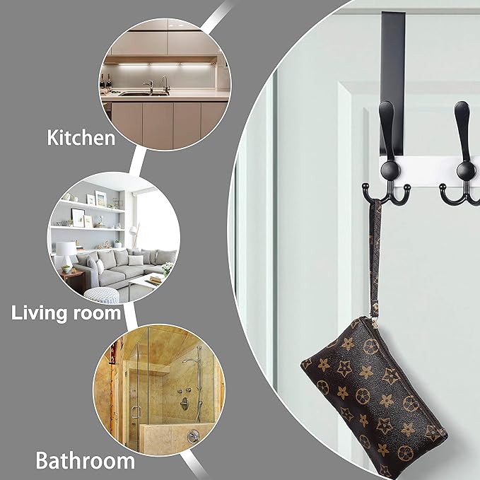 Dseap Over The Door Hook Hanger - Fits 1 3/8" to 1 3/4" Standard Doors | 5 Tri Hooks Heavy Duty Towel/Coat Rack | Door Organi