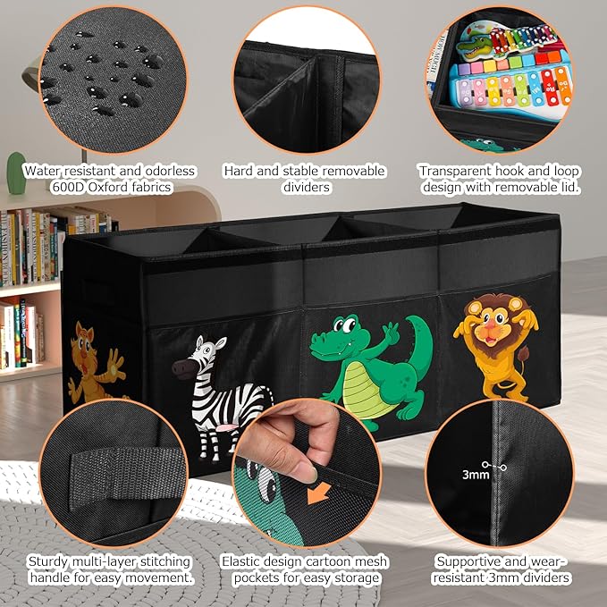 Extra Large Toy Box, Collapsible Sturdy Toy Storage Organizer with Lids, Dinosaur Storage Box for Boys Girls, 42"x16"x14" Kid