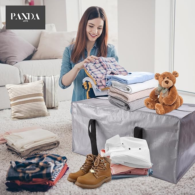 Extra Large Moving Bags with Zippers & Carrying Handles, Heavy-Duty Storage Tote for Space Saving Moving Storage, Fold Flat, 