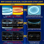 Exterior Car LED Hood Light Strip,Dual Color Dynamic Scan Start Up Hoodbeam Kit,Led Daytime Running Lights Ice Blue&Amber Switchback Sequential Turn Signal Lights for Cars, Trucks,SUV(59inch/1set)