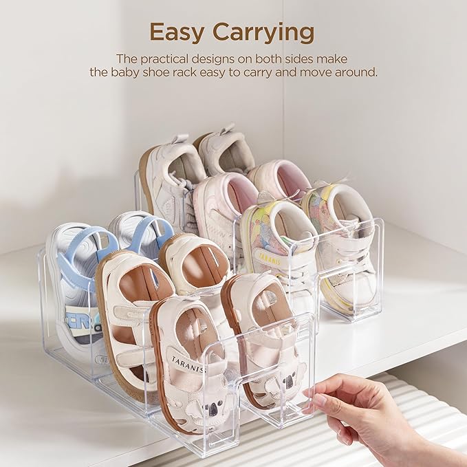 HBlife Widened 4.17 Inch Clear Acrylic Kids Shoe Rack for Closet Organizers and Storage, Small Shoe Rack 3 Sections Toddler B