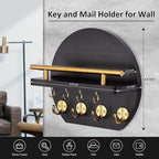 Nekon Key Holder for Wall - 9.8 Inch Apartment Wall Decor with Shelf and 8 Key Hooks, Circular Wood Key Hanger for Home Decor