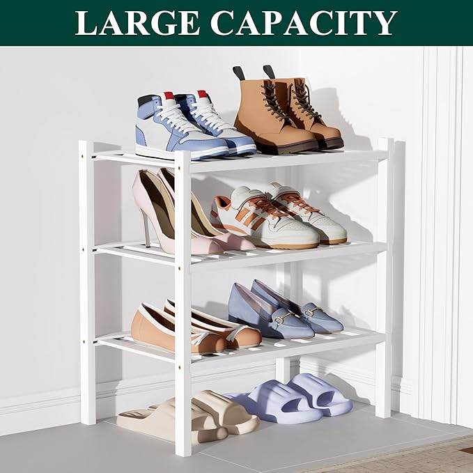 Smiry Bamboo Shoe Rack for Closet, 3 Tier Small Wooden Stackable Shoe Organizer, Free Standing Shoes Storage Shelf for Entryw