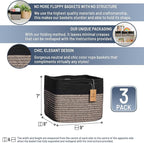 NaturalCozy Storage Cubes 9”x9”x7”Cotton Rope Woven Baskets for Organizing 3-Pack | 9 Inch Cube Storage Bin | Small Basket fo