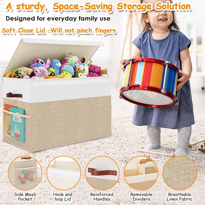 Large Toy Storage Box with Lid Upgraded Toy Storage Chest Organizer with Divider Foldable Toy Bin for Kids Boys Girls Playroo