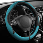 PIC AUTO Steering Wheel Cover, Black Patterned & Blue Leather Patchwork Design, Universal Fit 14.5"–15.5", Anti-Slip, Odor-Fr