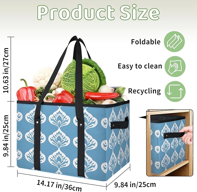Reusable Grocery Bags Heavy Duty Shopping Bags Foldable Large Tote Bags with Long Handles & Hard Bottom