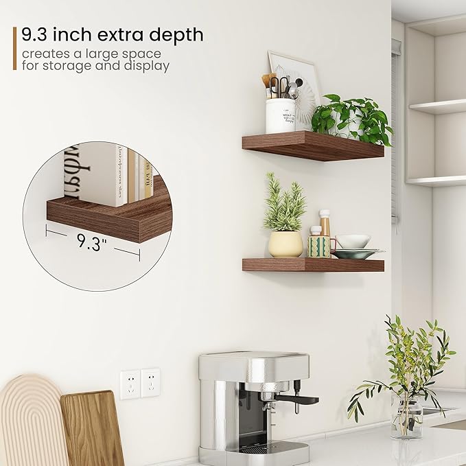 Fun Memories 16 Inch Floating Shelves for Wall, 9.3Inch Deep Floating Shelf, Extra Deeper & Thicker Wall Mounted Storage Shel