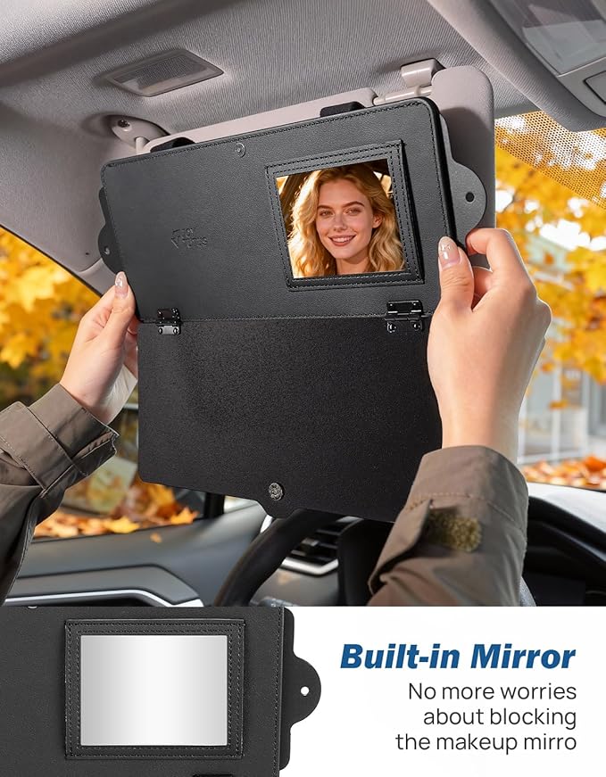 JOYTUTUS Sun Visor Extender for Cars, Adjustable Visor Extension Sun Blocker, Protects from Glare/UV Rays, Windshield and Side Window Sunshade, Built-in Mirror, Black