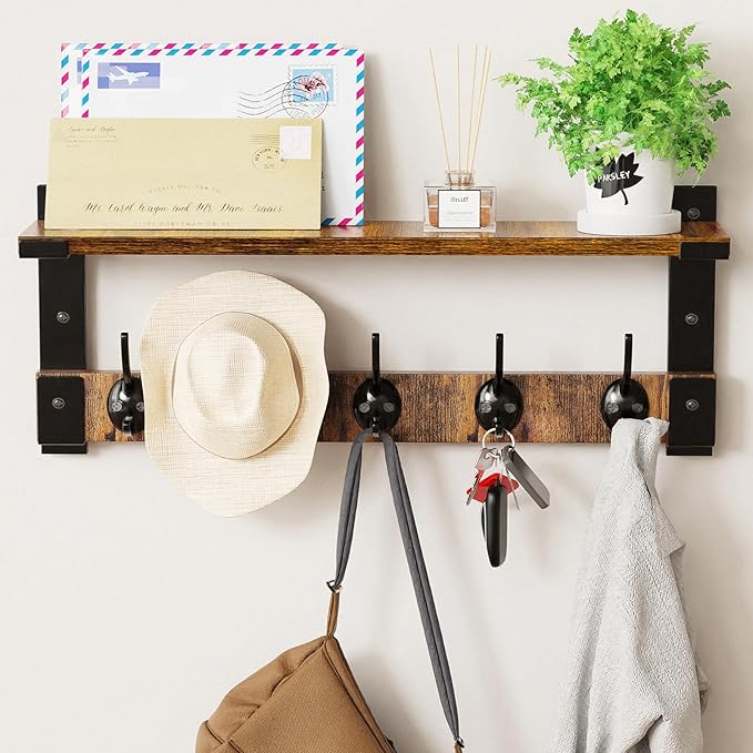 Oraich Wall Hooks with Shelf, Coat Rack Wall Mount for Coat Backpack Key Clothes Hanger, Wall Floating Shelf Hanging in Entry