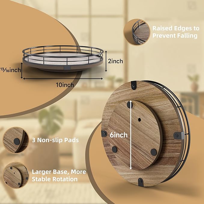 Acacia Wood 10" Lazy Susan Turntable Organizer for Table Top, Farmhouse Round Wooden Lazy Susan for Cabinet Kitchen Centerpie