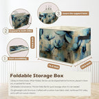 Abstract Blue Floral Storage Box Bins, Modern Impressionism Flower Botanical Collapsible Storage Basket Organizer for Bedroom