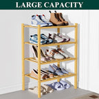Smiry Bamboo Shoe Rack for Closet, 4 Tier Small Wooden Stackable Shoe Organizer, Free Standing Shoes Storage Shelf for Entryw