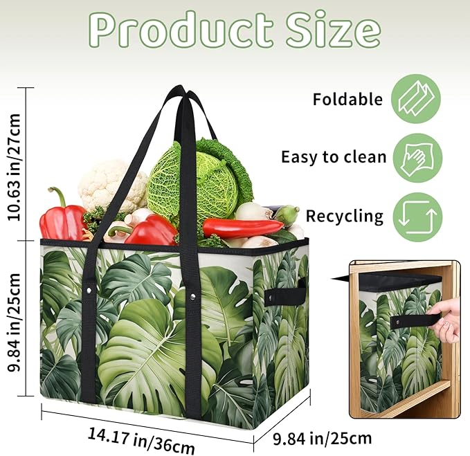 Reusable Grocery Bags Heavy Duty Shopping Bags Foldable Large Tote Bags with Long Handles & Hard Bottom