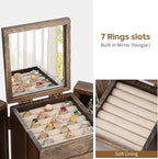 Meangood Jewelry Box Wood for Wowen, 5-Layer Large Organizer Box with Mirror & 4 Drawers for Rings, Earrings, Necklaces, Waln