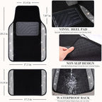 CAR PASS 11 PCS Bling Diamond Car Mats Set for Women Girls, Sparkly Rhinestone Steering Wheel Cover, Waterproof Floor Mats