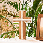 Wall Cross Retro Catholic Wooden Hanging Crosses Baptism with Metal Spiritual Religious Cross with Hook Silver Edge Blessed L