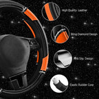 Road Comforts Leather Steering Wheel Cover - Made with PVC Leather - Anti-Slip, Universal Fit 14 1/2 inches to 15 inches - Or