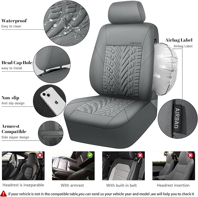 CAR PASS Neoprene Waterproof Seat Covers Full Sets, Wetsuit Car Seat Covers 5 Seats Universal Fit for Vans, Truck, SUV, 3D Ty