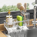 Cisily Sink Caddy Sponge Holder for Kitchen, 304 Stainless Steel Rustproof, Kitchen Sink Caddy with High Brush Holder, Dish S