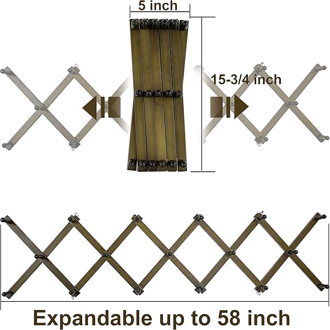 WEBI Accordion Wall Hanger,Expandable Wooden Hat Rack for Wall Mounted Coat Rack,Accordion Hat Hooks Holder for Baseball Caps