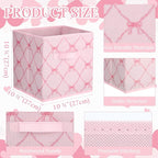 Geelin 6 Pcs Light Pink Bow Cube Storage Bins 11 Inch Storage Basket with Handle, Preppy Girls Organizer Basket, Collapsible 