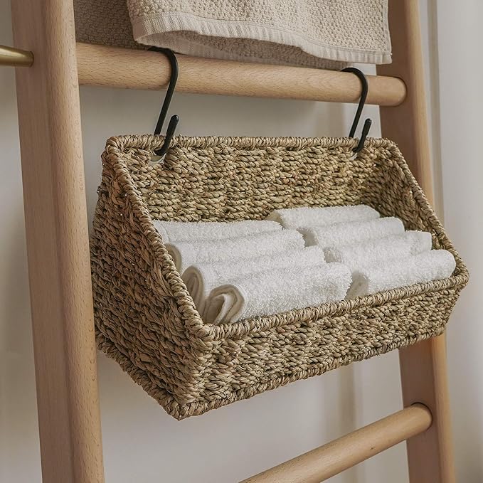 StorageWorks Woven Wall Baskets for Storage, Seagrass Baskets for Shelf, Wall Storage for Kitchen and Bathroom, Hanging Baske