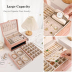TOFUNTOY Jewelry Organizer Box, Large Jewelry Boxes for Women, 3-Layer Jewelry Holder Organizer for Necklace Earrings Rings B