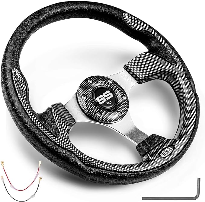 NOKINS 12.5" Universal Golf Cart Steering Wheel, Fit EZGO TXT/RXV/Club Car DS/Precedent/Yamaha, Most Golf Carts (Carbon Fiber Black)